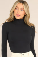 Suit Yourself Ribbed Long Sleeve Black Turtleneck Bodysuit