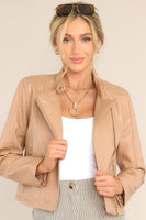 Defying The Odds Beige Faux Leather Moto Jacket