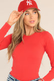 Protecting My Peace Red Ribbed Long Sleeve Bodysuit