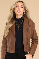 Lets Ride Brown Faux Leather Moto Jacket