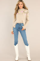 I Remember Taupe Floral Embroidered Sweater