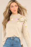 I Remember Taupe Floral Embroidered Sweater