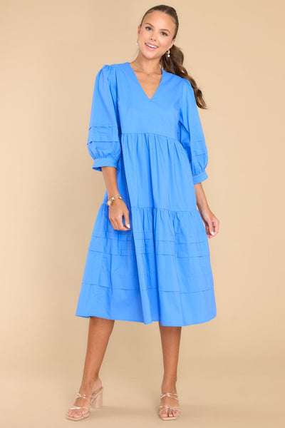 Cozy And Carefree Super Sonic Blue Midi Dress