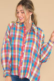 Doesn't Add Up Blue Multi Plaid Top