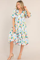 Eyes In Paradise Sky Blue Multi Print Midi Dress