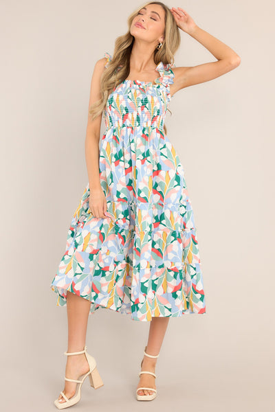 Such A Dreamer Sky Blue Multi Print Midi Dress