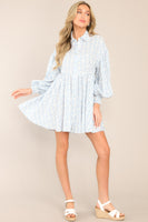 This Is Your Sign Sky Blue Print Button Front Mini Dress