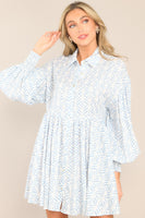 This Is Your Sign Sky Blue Print Button Front Mini Dress