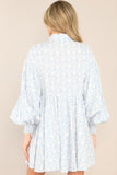 This Is Your Sign Sky Blue Print Button Front Mini Dress