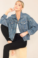 All The Buzz Distressed Dark Wash Denim Jacket