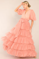 A Beautiful Feeling Rose Pink Tiered Tulle Maxi Dress