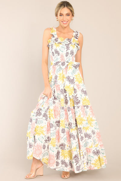 Inner Chaos Ivory Floral Print Maxi Dress