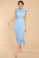 Love's High Hopes Sky Blue Crochet Midi Dress