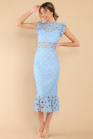 Love's High Hopes Sky Blue Crochet Midi Dress